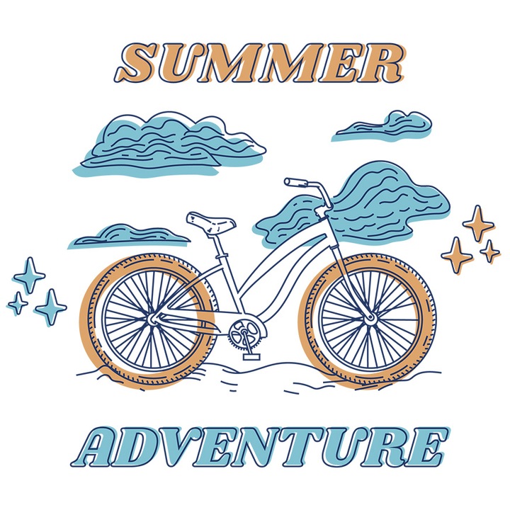 Sticker Pentru Pasionatii de Biciclete Care Merg Vara in Aventuri, Cadou Personalizat Pentru Ciclisti, cu Margini Albe, PVC Vinyl 70 cm