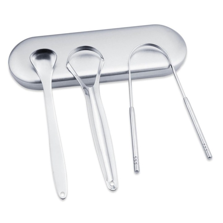 3 db-os nyelvkaparó készlet, rozsdamentes acél, ezüst
