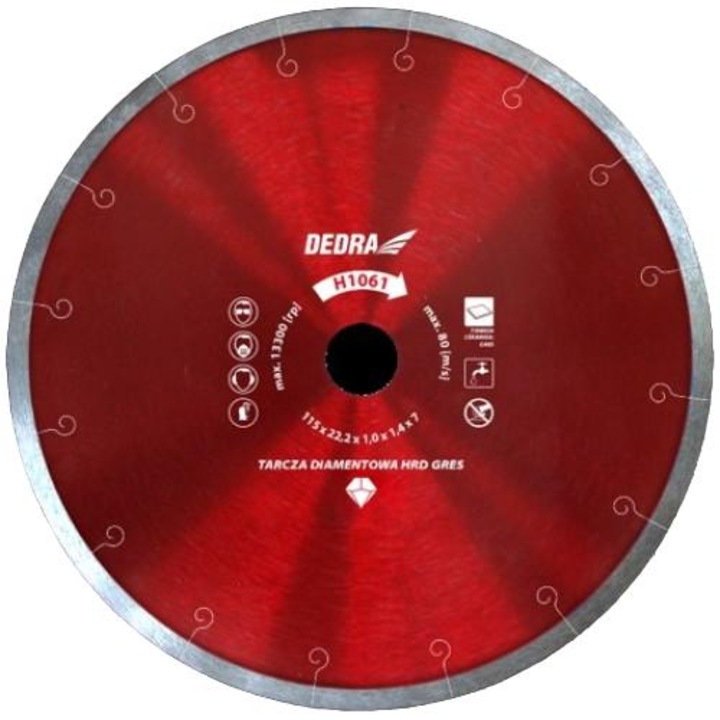 Dedra gyémánt penge, csempevágás, piros/ezüst, 250x25,4mm