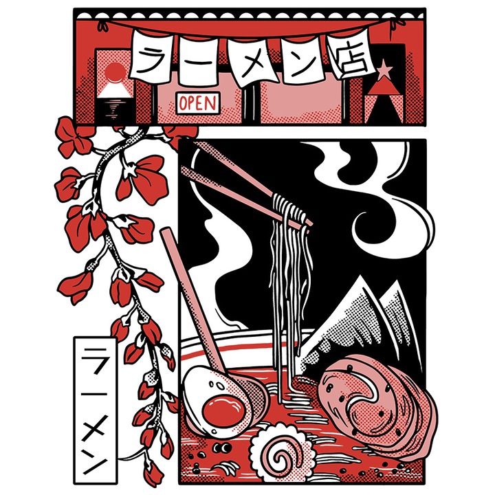 Sticker Japanese-Ramen-Food, cu Margini Albe, PVC Vinyl 90 cm