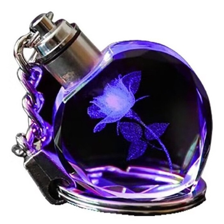 Világító kulcstartó forgatható rózsával, Akril, Moc