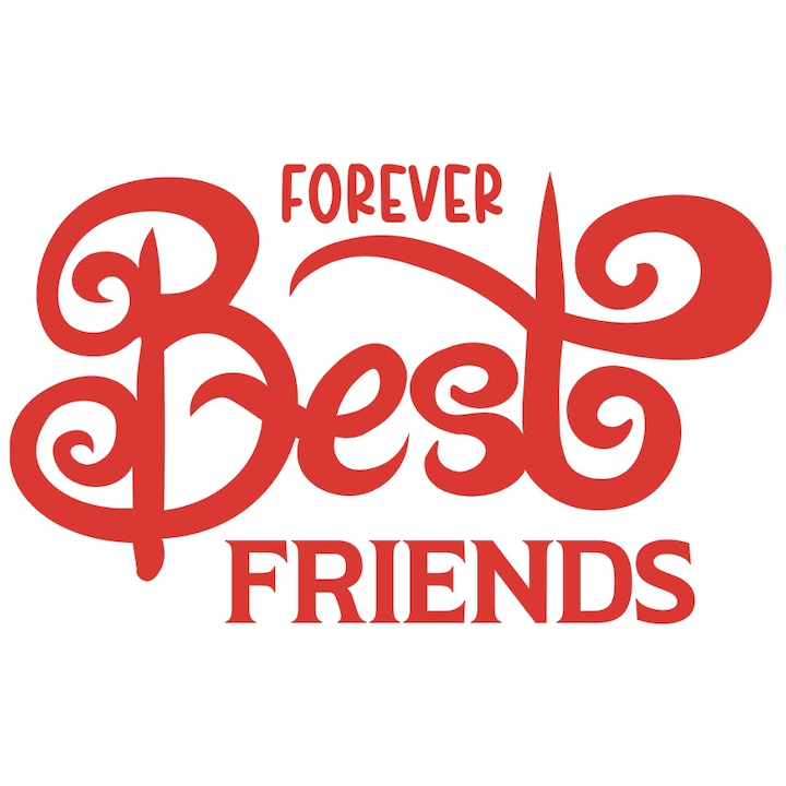 Sticker Cu Text Rosu In Engleza Forever Best Friends, Cei Mai Buni Prieteni Pe Viata, Iubitorii De Relatii S Prieteni, cu Margini Albe, PVC Vinyl 23 cm
