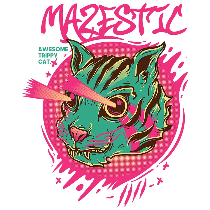 Sticker Cu Craniu Schelete Motan Pisica Monstru Cu Ochii Laser, Text In Engleza majestic, Iubitorii De Filme Horror, cu Margini Albe, PVC Vinyl 28 cm