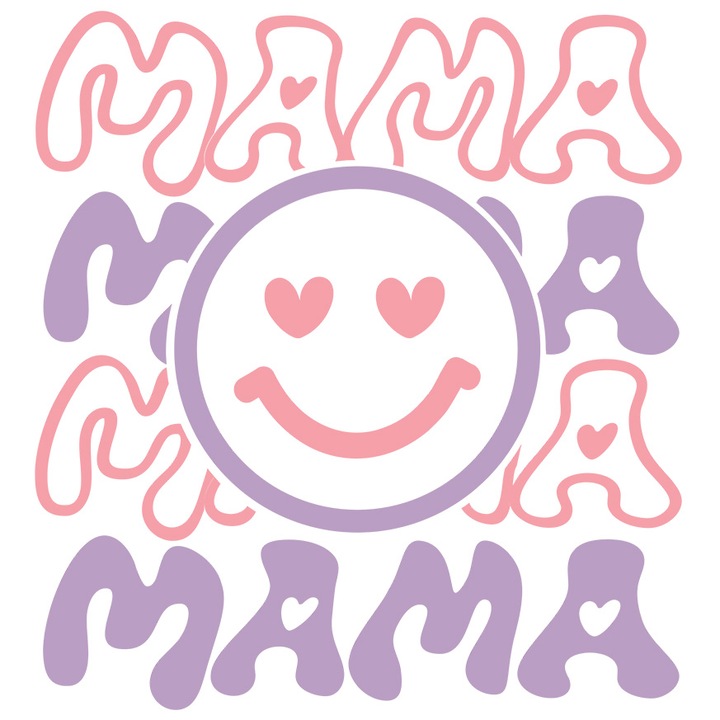 Sticker Cu Text Mama, Smiley Face, Cea Mai Buna Mama, Iubitorii De Familie, Multicolor cu Margini Albe, PVC Vinyl 15 cm