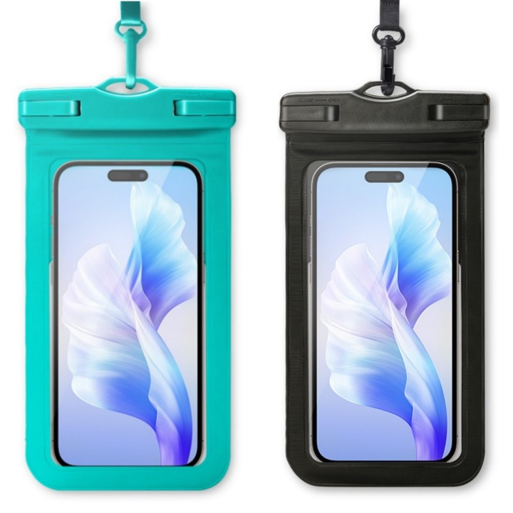 Set 2 Husa waterproof universala enkourakoko® pentru dispozitive 6.9 inch Clear, Negru/Albastru