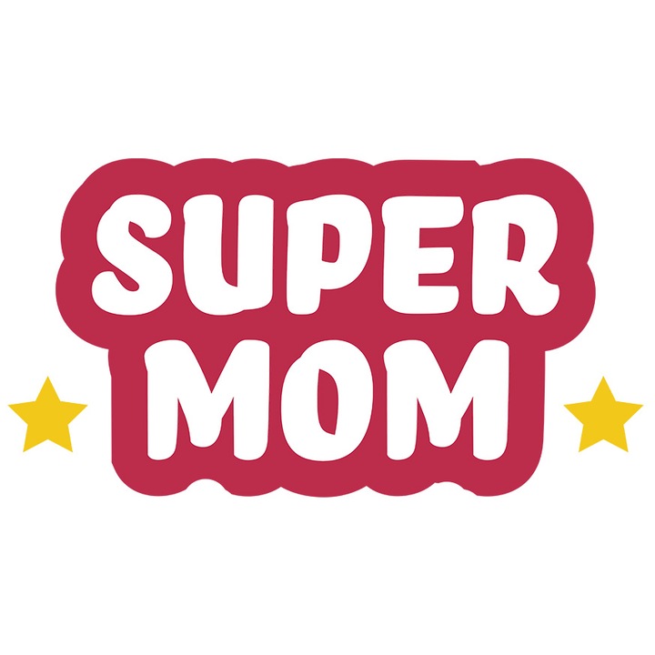 Sticker Cu Stele Galbene, Text Colorat Super Mom, Cea Mai Buna Mama, Iubitorii De Familie, cu Margini Albe, PVC Vinyl 23 cm
