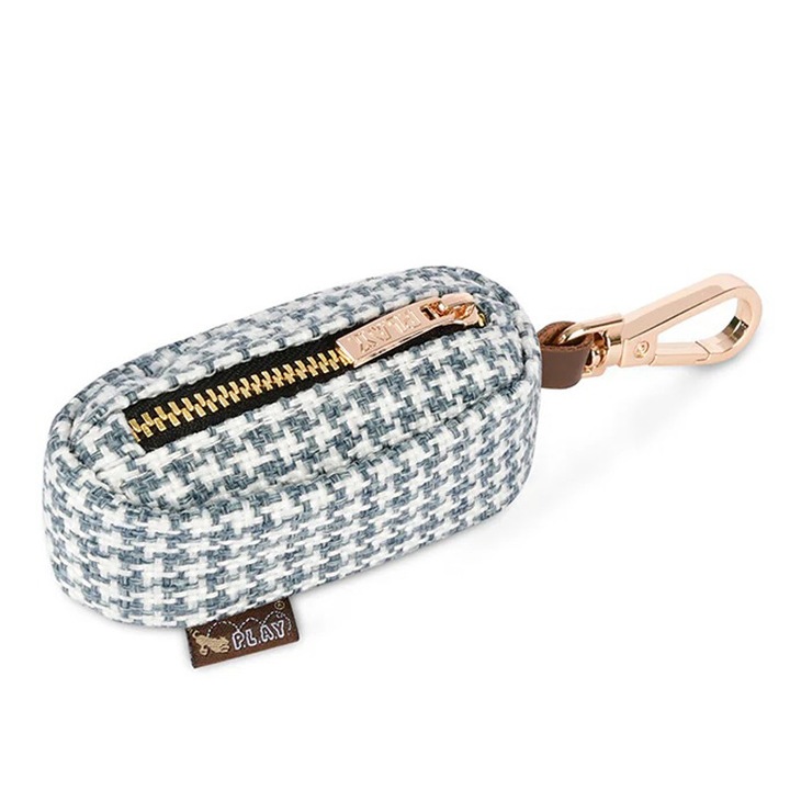 Dispenser pungi igienice pentru caini P.L.A.Y. Houndstooth Blue/White, albastru cu alb
