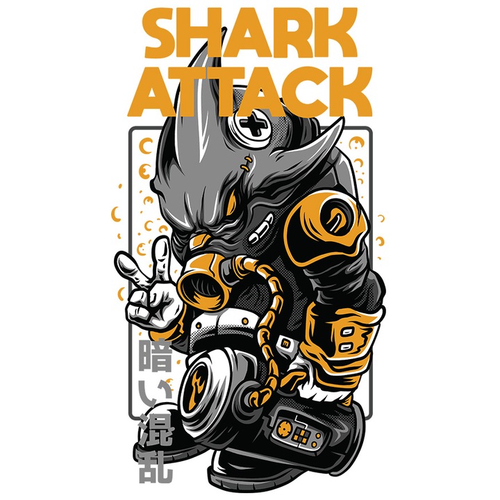 Стикер с акула с кислородна маска, английски текст Shark Attack ...