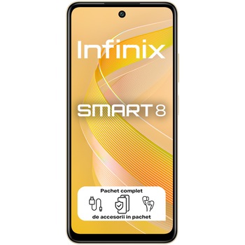 Telefon mobil Infinix SMART 8, 3GB RAM, 64GB, 4G, Shiny Gold Telefon mobil Infinix SMART 8, 3GB RAM, 64GB, 4G, Shiny Gold
