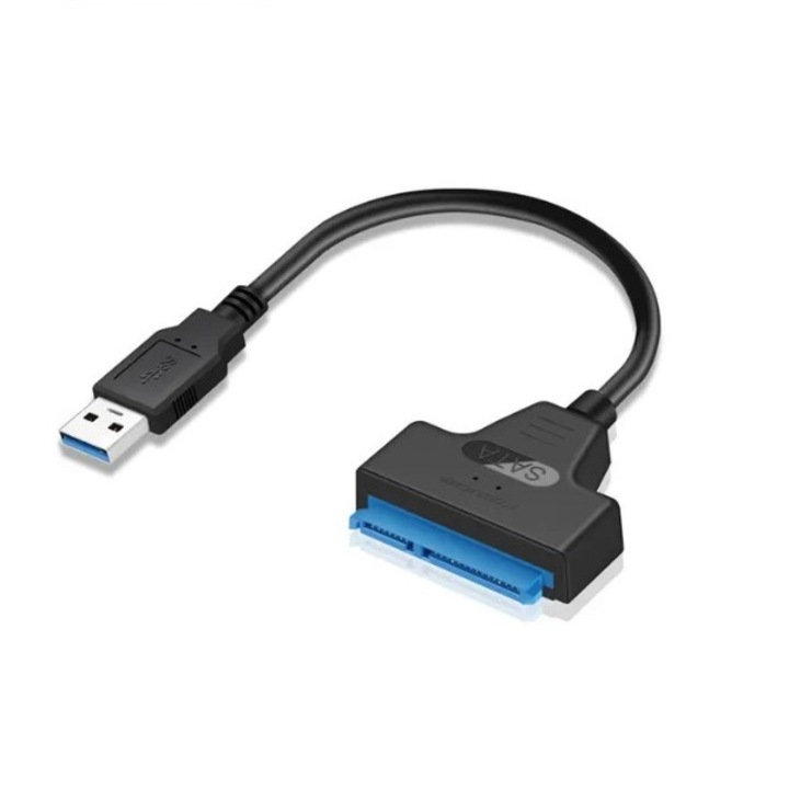 USB 3.0-SATA adapter 2,5 hüvelykes külső HDD/SSD-hez, 22 tűs adapter, SATA-USB 3.0 kábel, 20 cm, Plug and Play, PHN Mag, fekete
