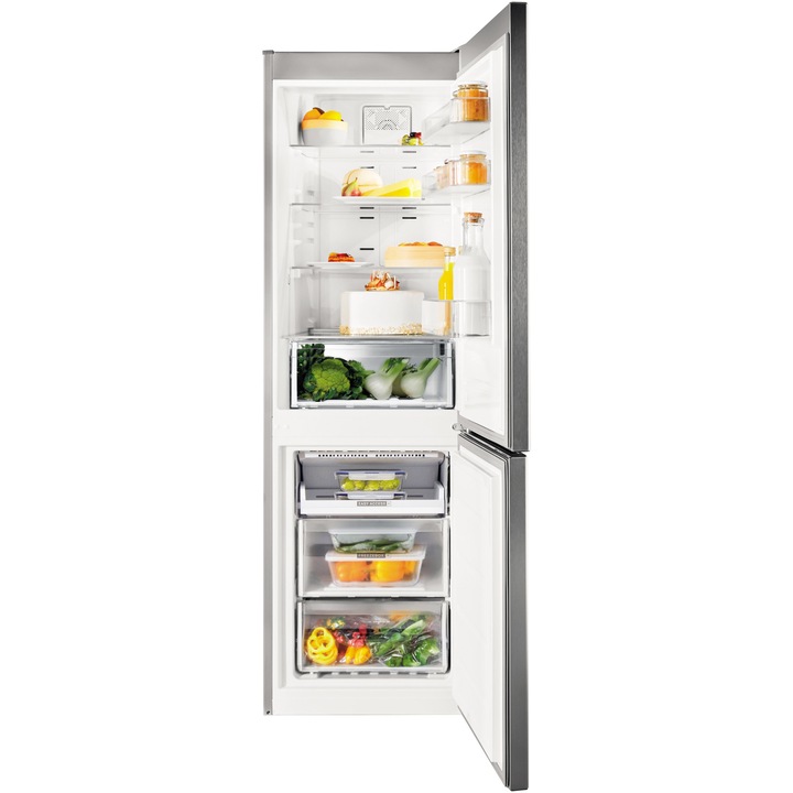 Combina frigorifica Whirlpool WFNF 82E OX, 320 l, No Frost, Tehnologie al 6 lea simt,Fresh Box, Clasa E, H 188.9 cm, Inox