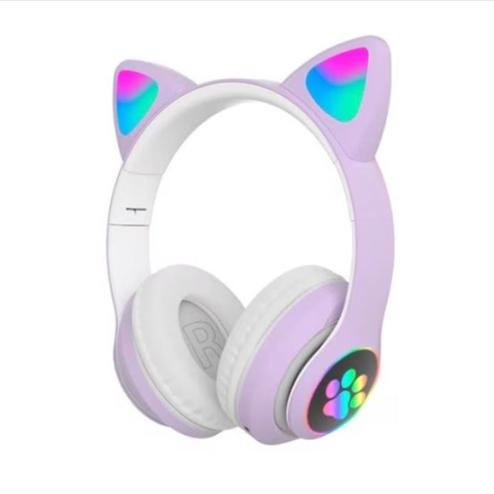 Слушалки BeSmart CAT STN-28, Светещи, BT5.0, Цветни LED светлини, Лилави