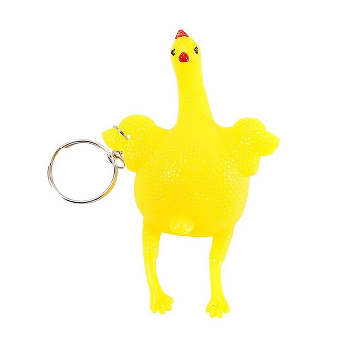 Breloc cu pui galben, Silicon, jucarie antistres, Galben