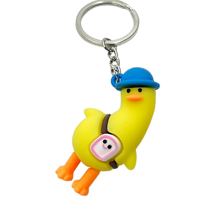 Kulcstartó kacsa, görbe fejjel, szilikon, sárga