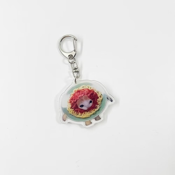 Macska kulcstartó, átlátszó akril, ajándék készlet, tarka