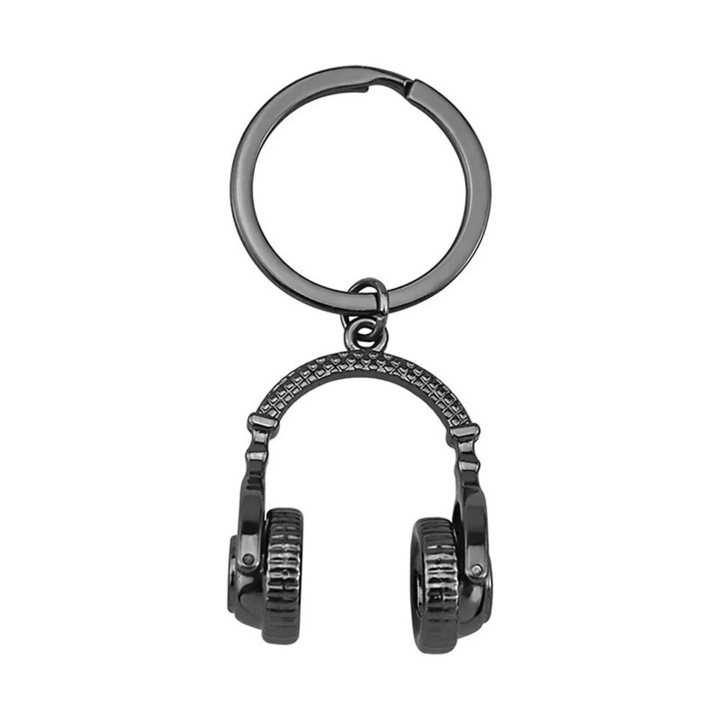 Kulcstartó zenei fejhallgató formájú, miniatűr, hátizsákhoz, ötvözet