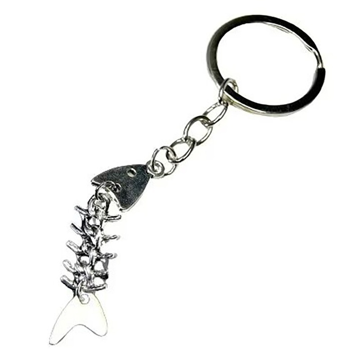 Breloc de os de peste, argintiu, Aliaj, pentru telefon, chei auto, decor geanta