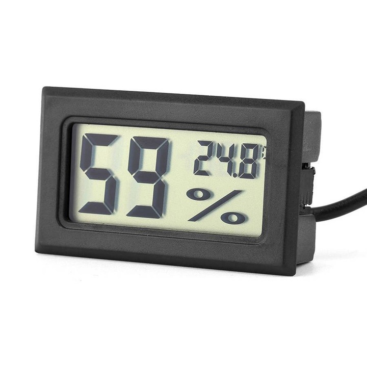 Термометър и хигрометър със сонда, LCD, 5 x 3 x 1,6 cm, черен, Dactylion®