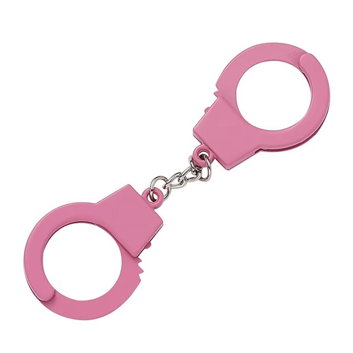 Miniatűr kulcstartó bilinccsel, rózsaszín, funkcionális nyitású, ötvözet