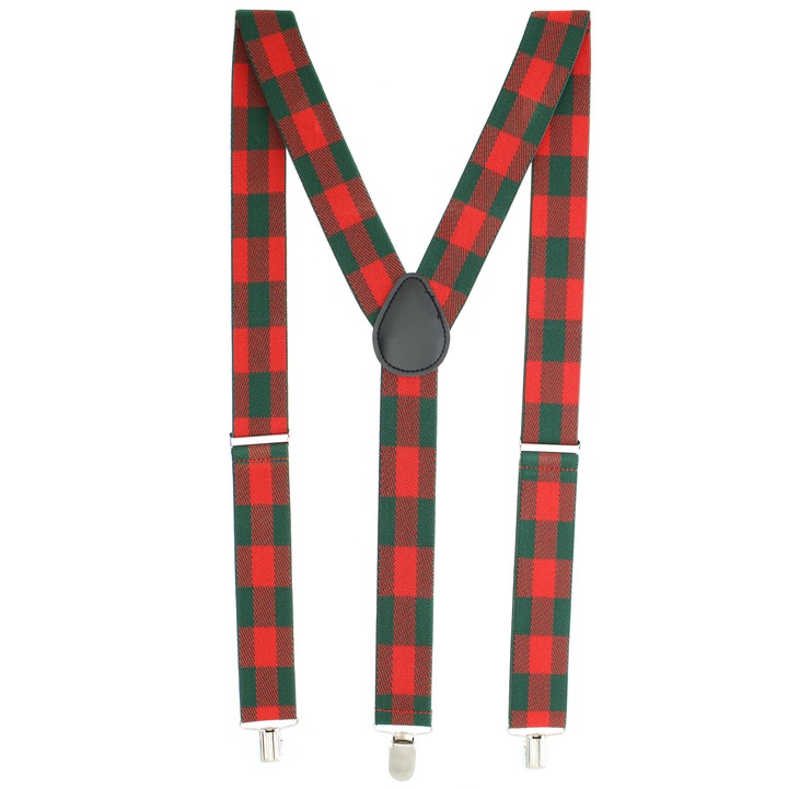 Унисекс тиранти за възрастни, Buticcochet, Синтетичен материал, Метални закопчалки, 35 мм, Зелен/Червен BR427