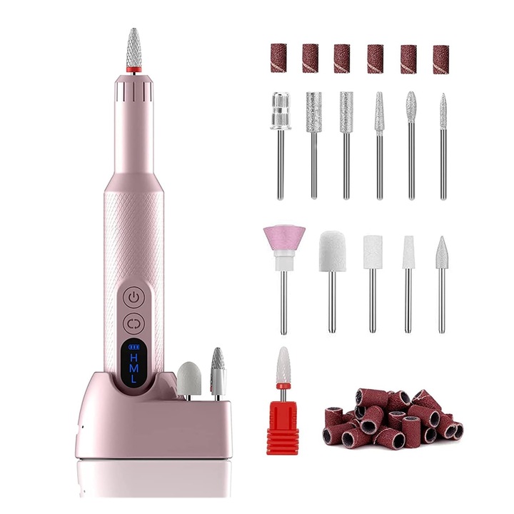 Set aparat manichiura-pedicura electric, portabil, pentru unghii acrilice si gel