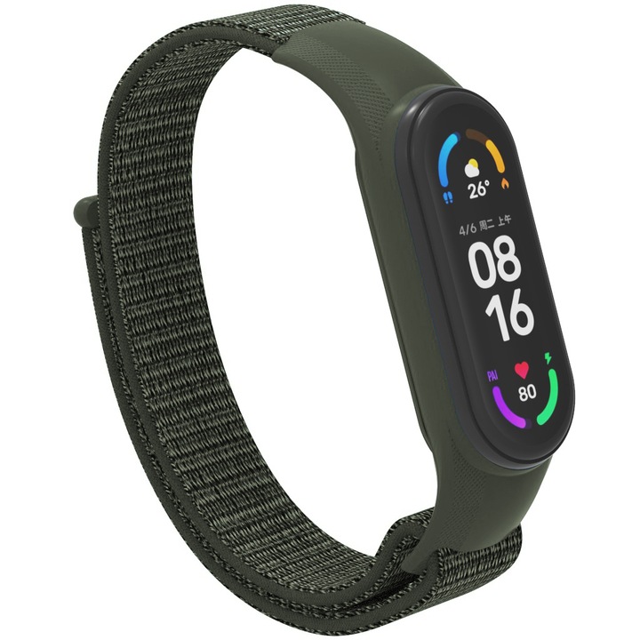AuroraBand регулируема найлонова каишка тип таралеж за жени/мъже, водоустойчива и устойчива на изпотяване, спортна, подходяща за кожата, съвместима с Xiaomi Mi Band 3, 4, 5, 6 Activ Mag - армейски зелен