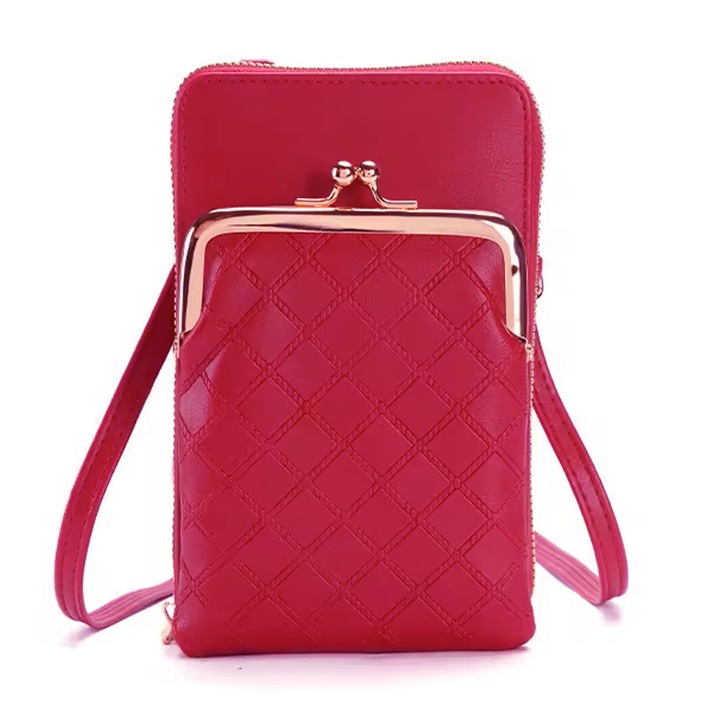 Gentuta de umar pentru dama cu 3 compartimente cu fermoar pentru telefon, carduri, cu bretele reglabile, Vividora