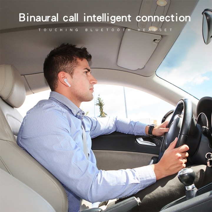 Casti wireless Bluetooth, TWS, Hi-Fi Stereo, usoare, Bluetooth V5.0, alb