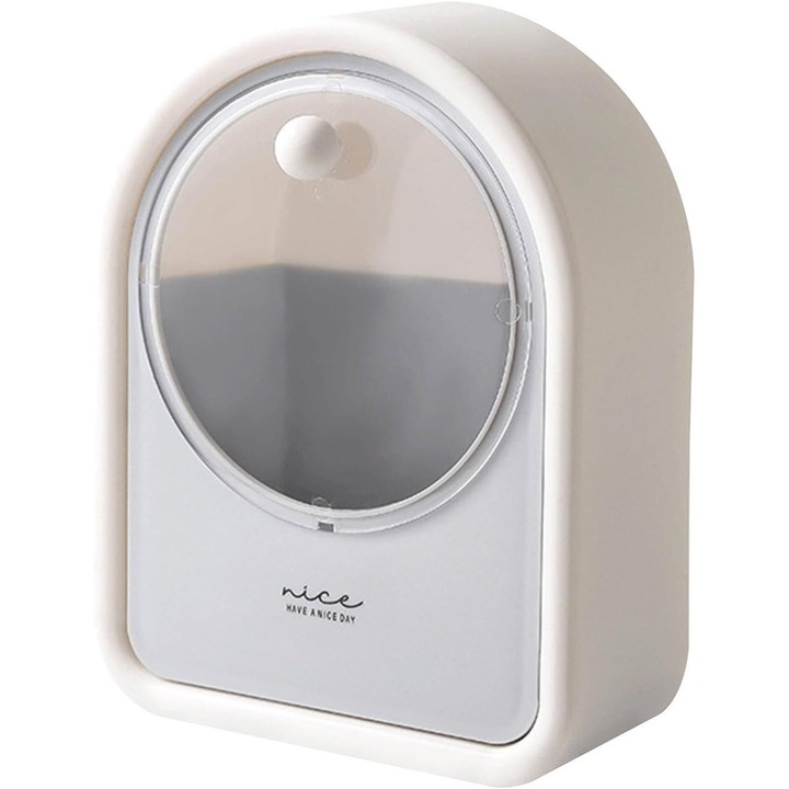 Organizator pentru cosmetice, dischete din bumbac, betisoare, alb/gri, 19.5 cm x 15.5 cm x 6.5 cm