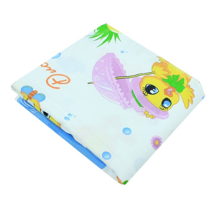 Cearceaf patut, Prichindel, Ducks, flanel bumbac, multicolor, 120x60 cm