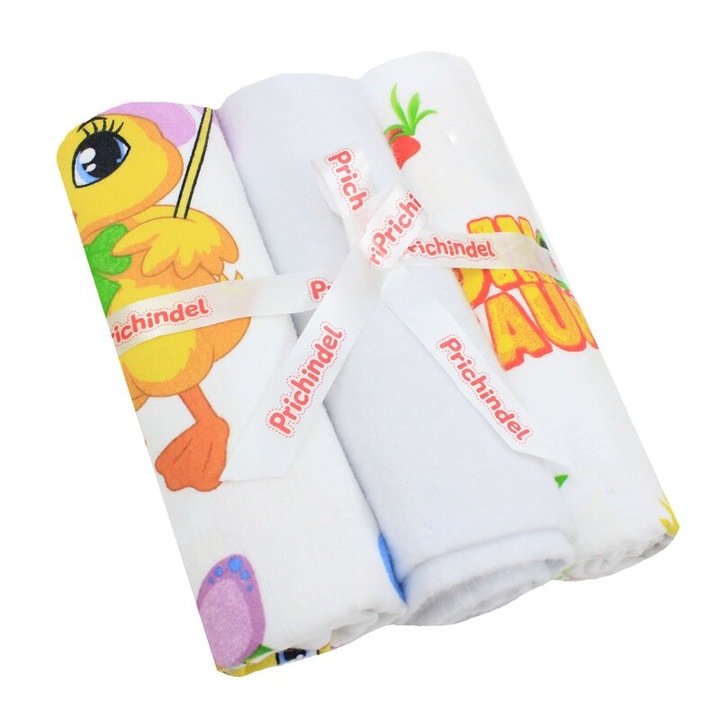 Set 3 scutece, flanel bumbac, Dinosaurs si Ducks, multicolor, 80x70cm