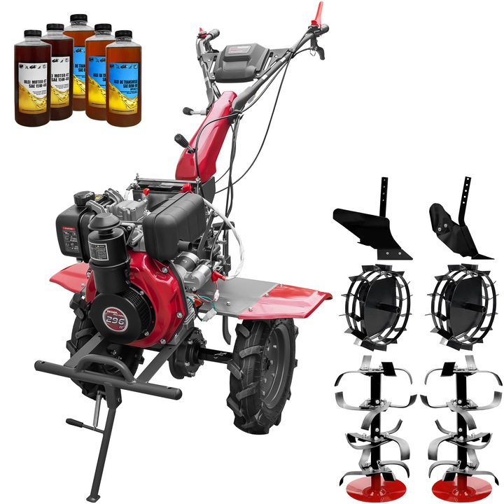 Motocultor Weima WM1100AE-6, pornire electrica, motor 7 CP, diesel, 6 viteze, latime lucru 110 cm, freze, roti cauciuc 4.00-10, reductor usor/greu, roti metal, plug arat, rarita reglabila, 5l ulei