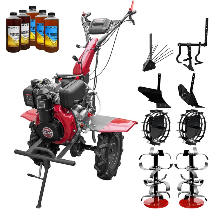 Motocultor Weima WM1100AE-6, pornire electrica, motor 7 CP, diesel, 6 viteze, latime lucru 110 cm, freze, roti cauciuc 4.00-10, reductor usor/greu, roti metal, plug arat, rarita reglabila, plug cartofi, cultivator, 5l ulei