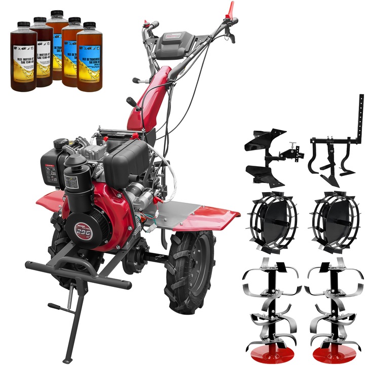 Motocultor Weima WM1100AE-6, pornire electrica, motor 7 CP, diesel, 6 viteze, latime lucru 110 cm, freze, roti cauciuc 4.00-10, reductor usor/greu, roti metal, cultivator, plug reversibil, 5l ulei