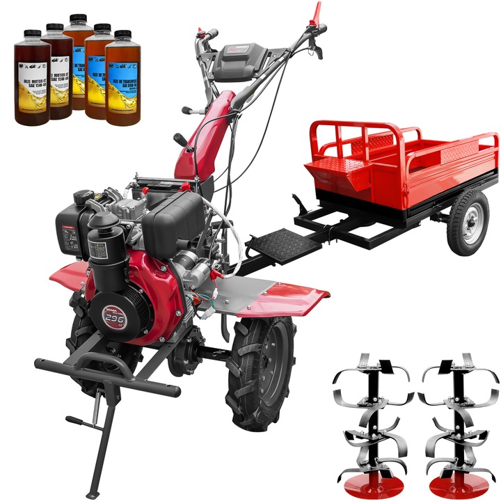 Motocultor Weima WM1100AE-6, pornire electrica, motor 7 CP, diesel, 6 viteze, latime lucru 110 cm, freze, roti cauciuc 4.00-10, reductor usor/greu, remorca, 5l ulei