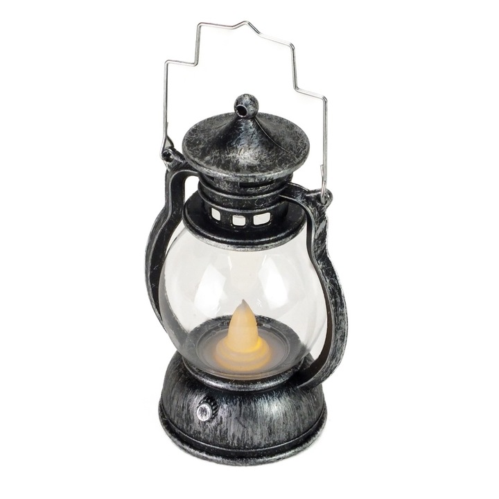 LED фенер със свещ - сребрист