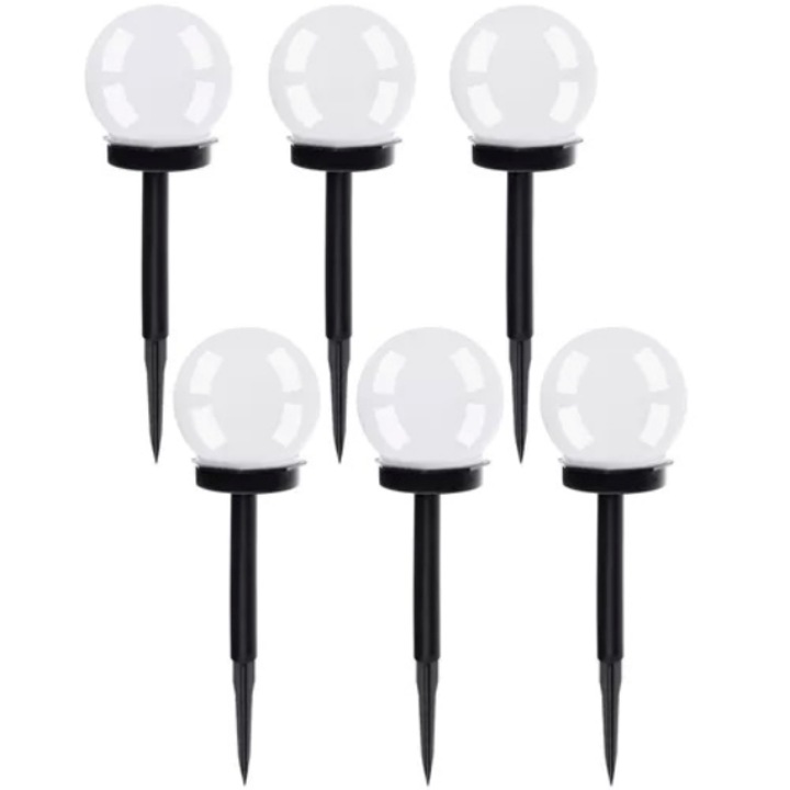 Комплект от 6 външни соларни лампи CLASStitude, за градината, форма на кълбо, водоустойчиви, IP44, височина 35 см, бели