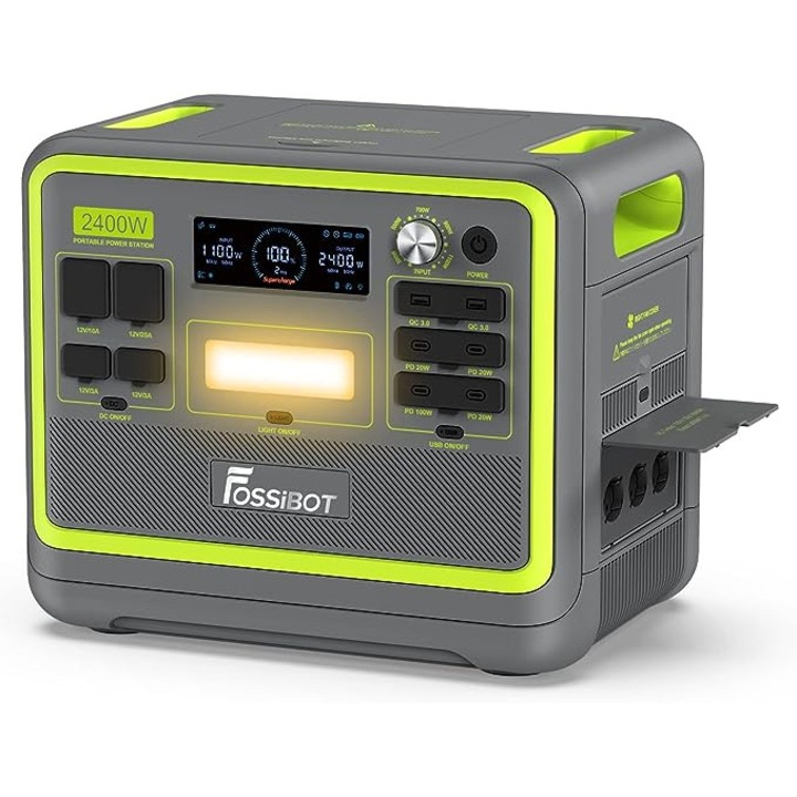 Преносима зарядна станция, Fossibot F2400, Green, 2400W, 2048Wh, 640000mAh, LCD екран