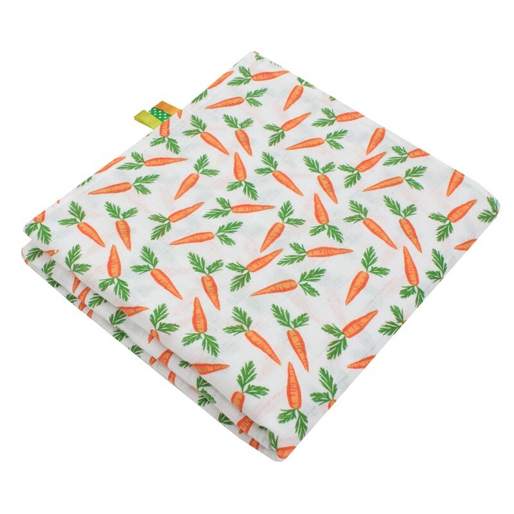 Paturica muselina bumbac, The carrots, multicolor, 75x100 cm