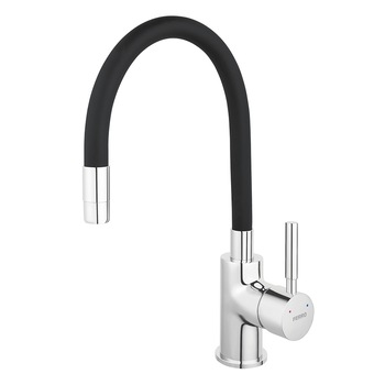 Baterie stativa bucatarie Ferro Zumba, pentru instant electric, cu pipa flexibila, monocomanda, aerator, Crom/Negru