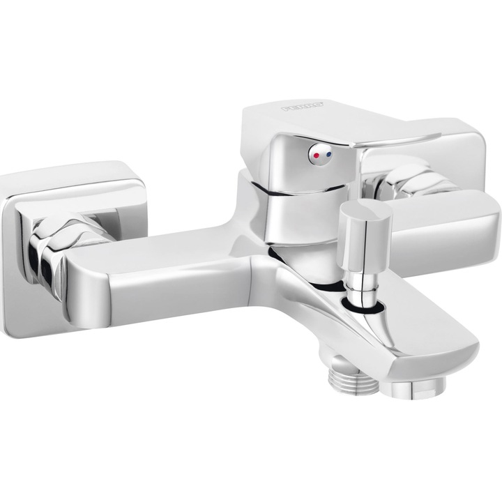 Стенен смесител за вана/душ Ferro Vitto VerdeLine, Едноръкохватков, Керамичен патрон, Аератор, Ексцентрична връзка, Без аксесоари, Хром