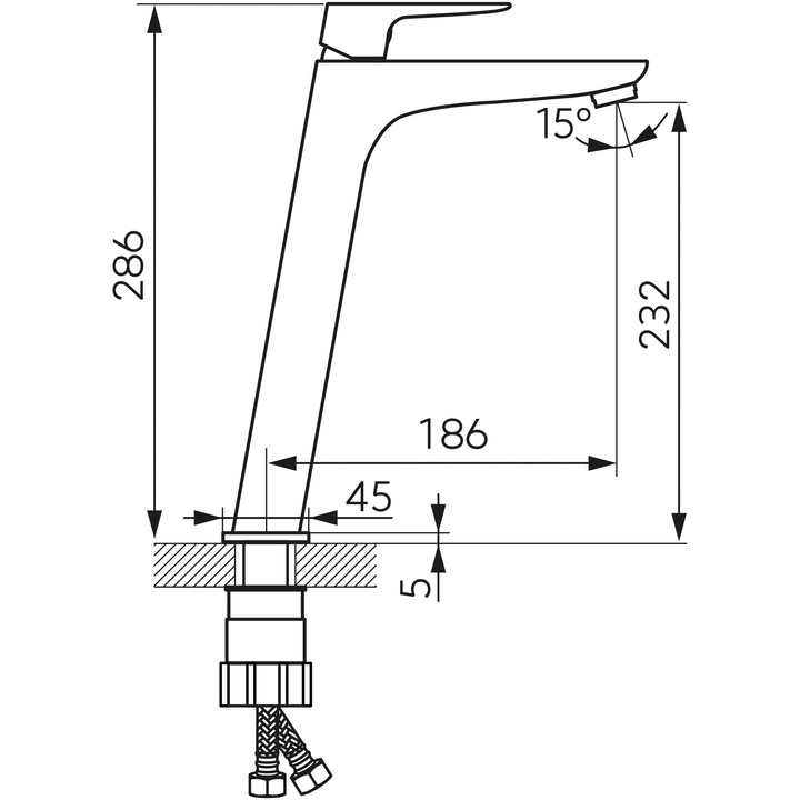 Смесител за умивалник Ferro Vitto VerdeLine, Фиксиран, Висок, Едноръкохватков, Керамичен патрон, Аератор, Гъвкави връзки, Хром