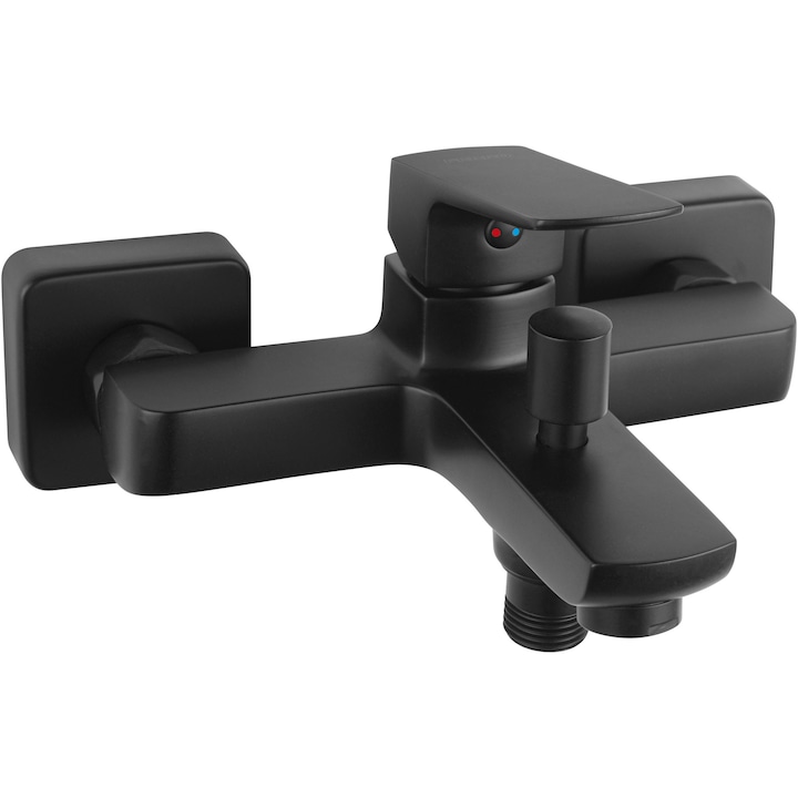 Стенен смесител за вана/душ Ferro Vitto VerdeLine, Без аксесоари, Едноръкохватков, Керамичен патрон, Аератор, Ексцентрична връзка, Черен