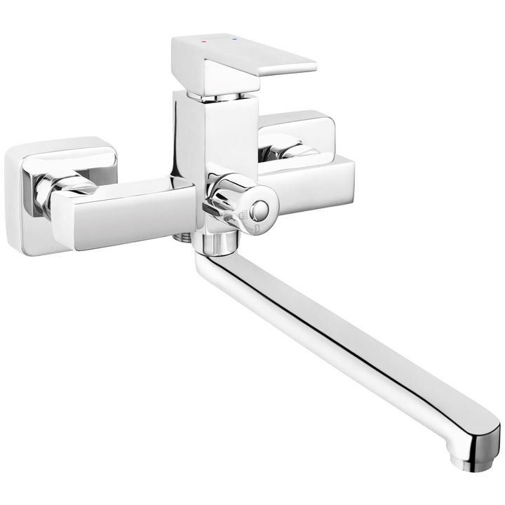 Baterie cada/dus Ferro Staccato, monocomanda, cu pipa mobila, cartus ceramic, aerator, racorduri excentrice, Crom, nu include setul de dus