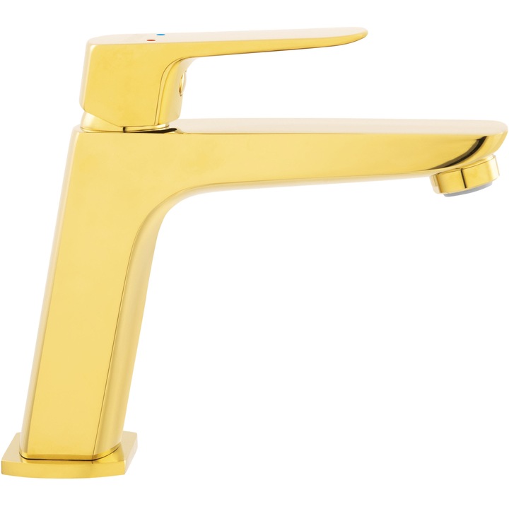 Смесител за мивка Ferro Vitto VL, Едноръкохватков, Тип click-clack, Вентил, Керамичен патрон, Аератор, Гъвкави връзки, Златист