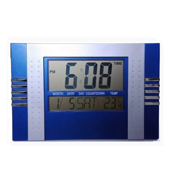 Стенен или настолен часовник KlaussTech, с аларма, дата и термометър, син