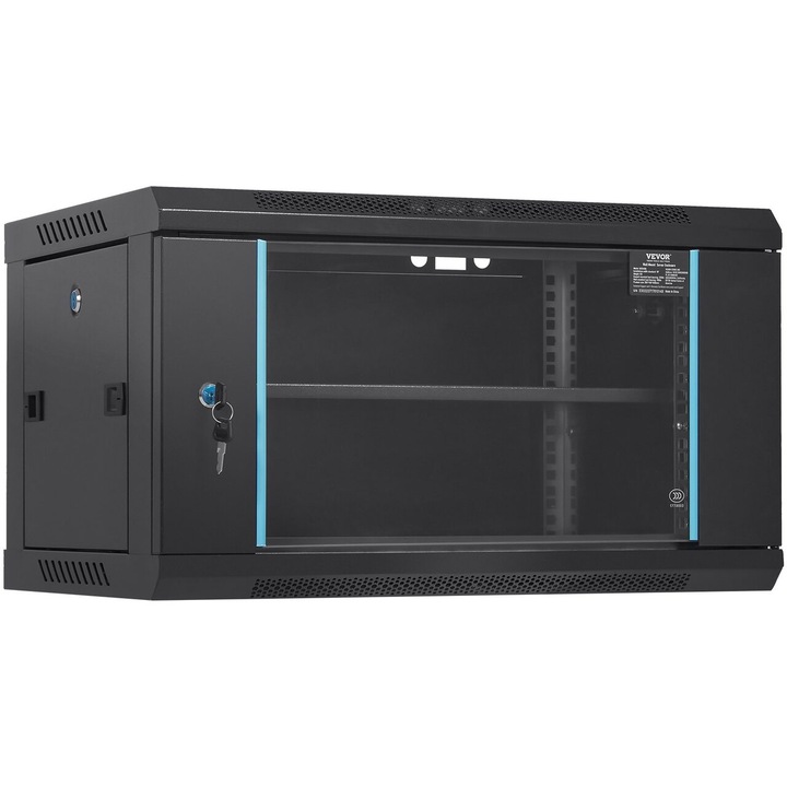 Rack metalic de podea 19'', Vevor 6U, usa din sticla, 350 x 450 x 600 mm