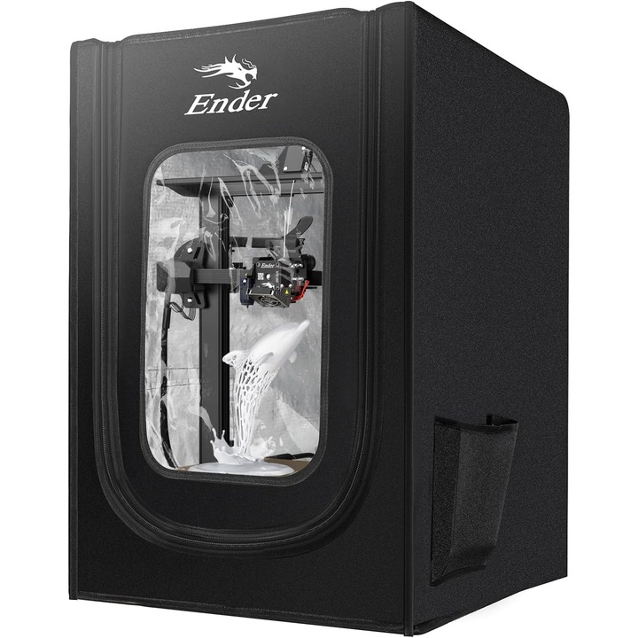 Husa imprimanta 3D Creality pentru seria Ender 3V2/3V2 Neo/Ender 3S1/3S1 Pro/Ender 3Pro/Ender 3/3Neo/Ender 3Max/Neo/Ender 6SE/Ender 5/5Pro/5S1, Ignifuga, impermeabila, rezistenta la praf, detasabila 750x650x550mm, Negru