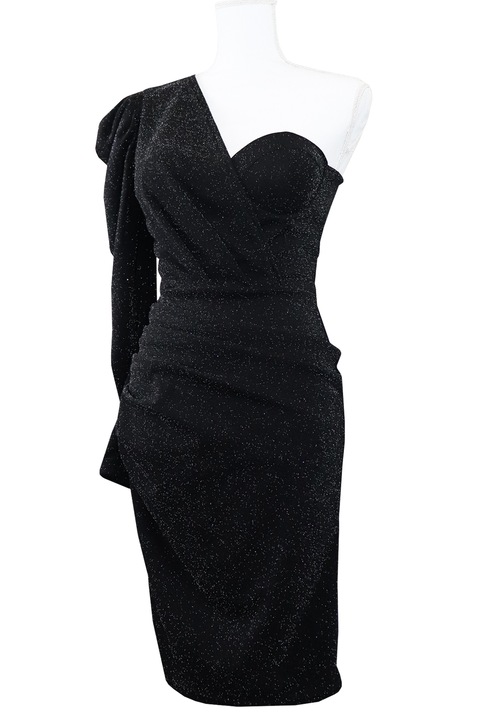 Rochie dama, neagra cu fir argintiu, Negru