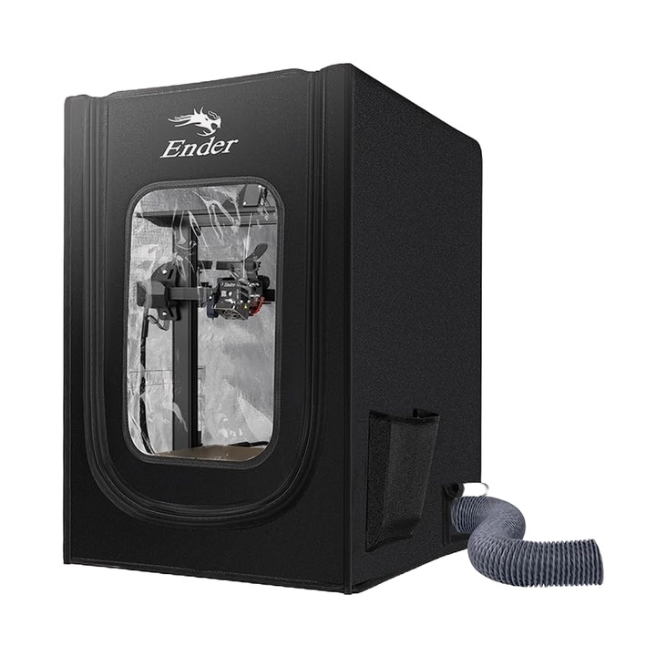 Husa imprimanta 3D Creality pentru seria Ender 3V2/3V2 Neo/Ender 3S1/3S1 Pro/Ender 3Pro/Ender 3/3Neo/Ender 3Max/Neo/Ender 6SE/Ender 5/5Pro/5S1, cu gura de aerisire, Ignifuga, impermeabila, rezistenta la praf, detasabila 750x650x550mm, Negru